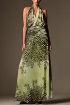Lyra Floral and Animal Prints Ruched Waist Halter Backless Tank and High Rise Maxi Skirt Set