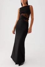 Slim Sheer Lace Paneled Maxi Lace Dress