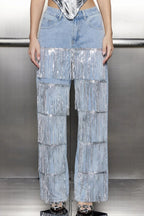 Stylish High-waisted Pocket Tassel Casual Straight Leg Jeans