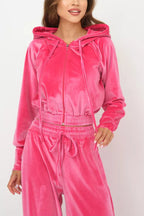Fashion Zipper Open Velvet Casual Two -piece Suit
