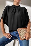 Mock Neck Black Split Sleeve Top