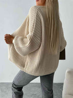 Solid Color V-neck Long-sleeved Casual Knitted Cardigan