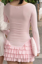 Ruffled Tiered Round Neck Slim Fit Mini Dress