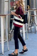 Stay Close Knit Leopard Color Block Button Up Relaxed Cardigan