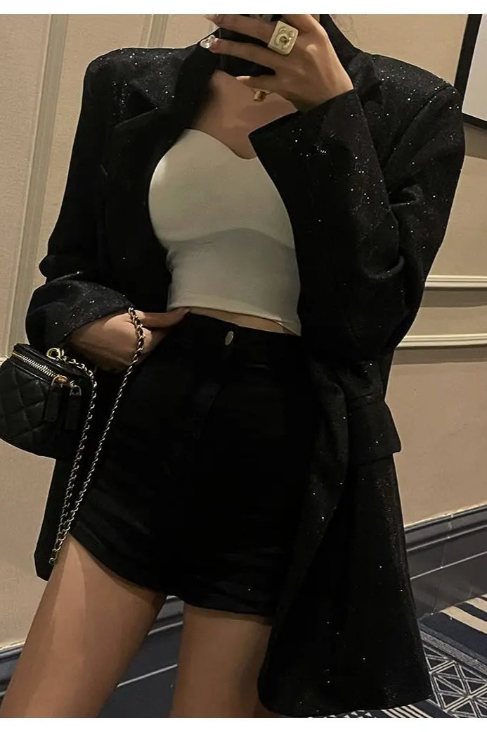 Chic SingleBreasted Sequin Blazer