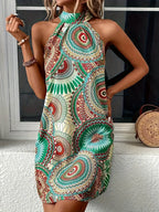 Irina Statement Printed Halterneck Dress Chic Silhouette Collection