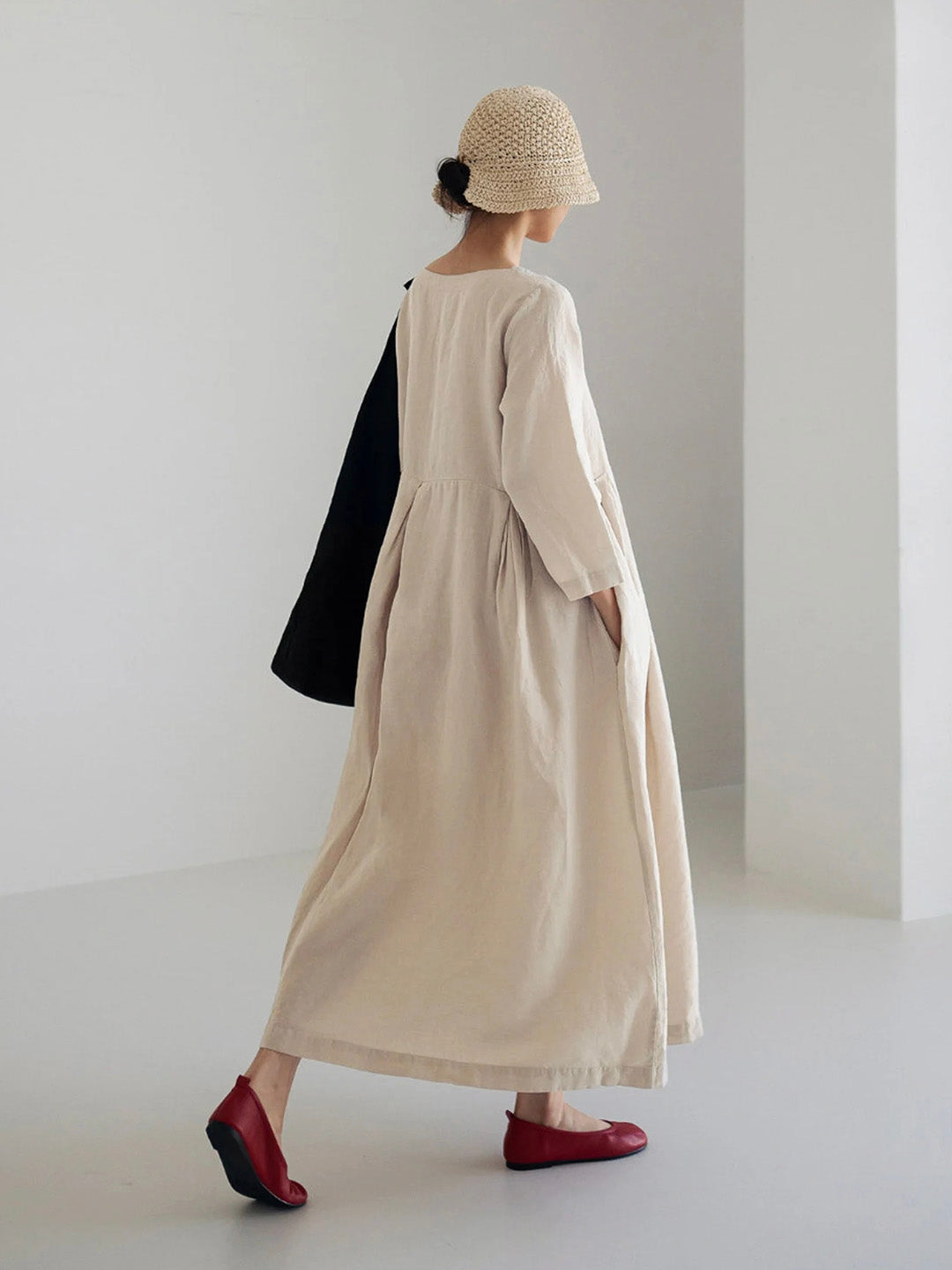 Isabel Timeless Loose Linen Dresses with Side Pockets Designer Dress Edit