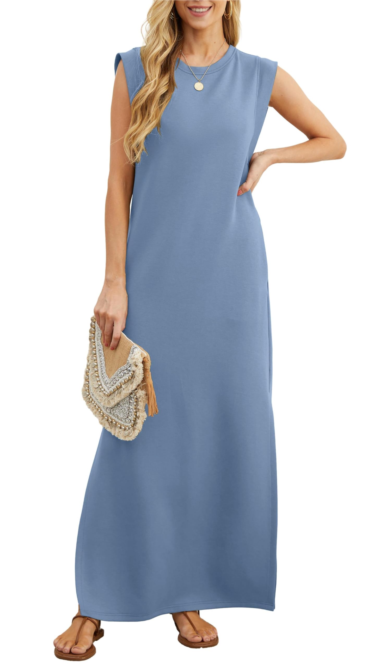 casual loose split wrinkle free maxi dress