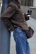 Brown Cropped Casual Jacket