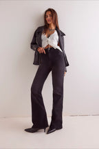 High Waist Slim Flare Wide Leg Straight Denim Jeans