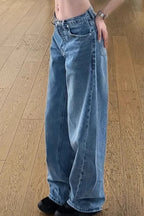 Vintage Rhinestone Letter Print Wide Leg Jeans
