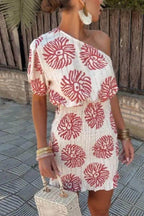 Modern Printed Wave Tube-Top Mini Dress