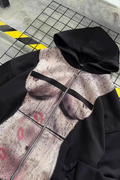 Harajuku Kiss Print Zip Long Sleeve Hoodie
