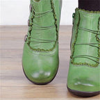 Retro Lace Round Buckle Low Heel Martin Boots