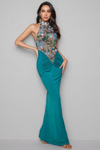Jessas Green Neck Sequin Maxi Dress