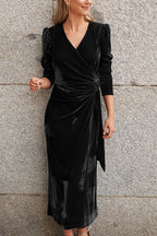 French design elegant long-sleeved evening dress gold velvet dress