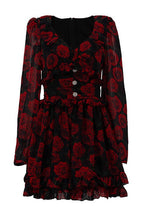 V Neck Long Sleeve A Line Floral Dress