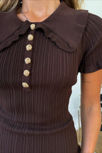 Fitted Peter Pan Collar ShortSleeve CableKnit Sweater Dress