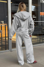 Zipper Hoodie Long Sleeve Wide Leg Pants Two Piece Set