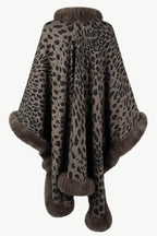 Leopard Print Fashionable Raw Edge Shawl Cape Cardigan