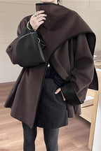 Color Block Cowl Neck Asymmetrical Coat