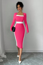 Color Block Panel Bodycon Cocktail Dress