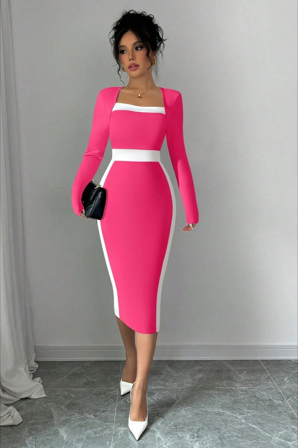 Color Block Panel Bodycon Cocktail Dress