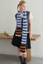 Contrast Striped Narrow Soft Wool Blend Knitted Scarf