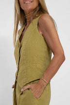 Women Casual Linen Waistcoat Two Set Suits