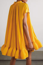 Denisse Statement Mini Dress with Ruffles and Cape Effect Evening Wear Edit