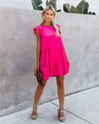 East Coast Pocketed Tiered Babydoll Dress Fuchsia