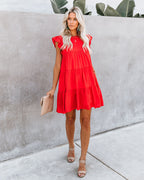 East Coast Pocketed Tiered Babydoll Dress Red