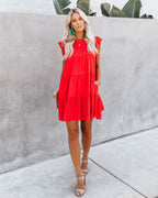 East Coast Pocketed Tiered Babydoll Dress Red