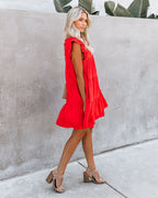 East Coast Pocketed Tiered Babydoll Dress Red