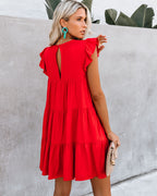 East Coast Pocketed Tiered Babydoll Dress Red