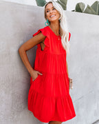 East Coast Pocketed Tiered Babydoll Dress Red