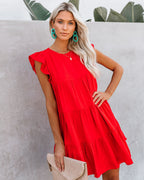 East Coast Pocketed Tiered Babydoll Dress Red