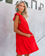 East Coast Pocketed Tiered Babydoll Dress Red