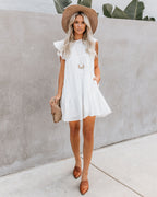 East Coast Pocketed Tiered Babydoll Dress White