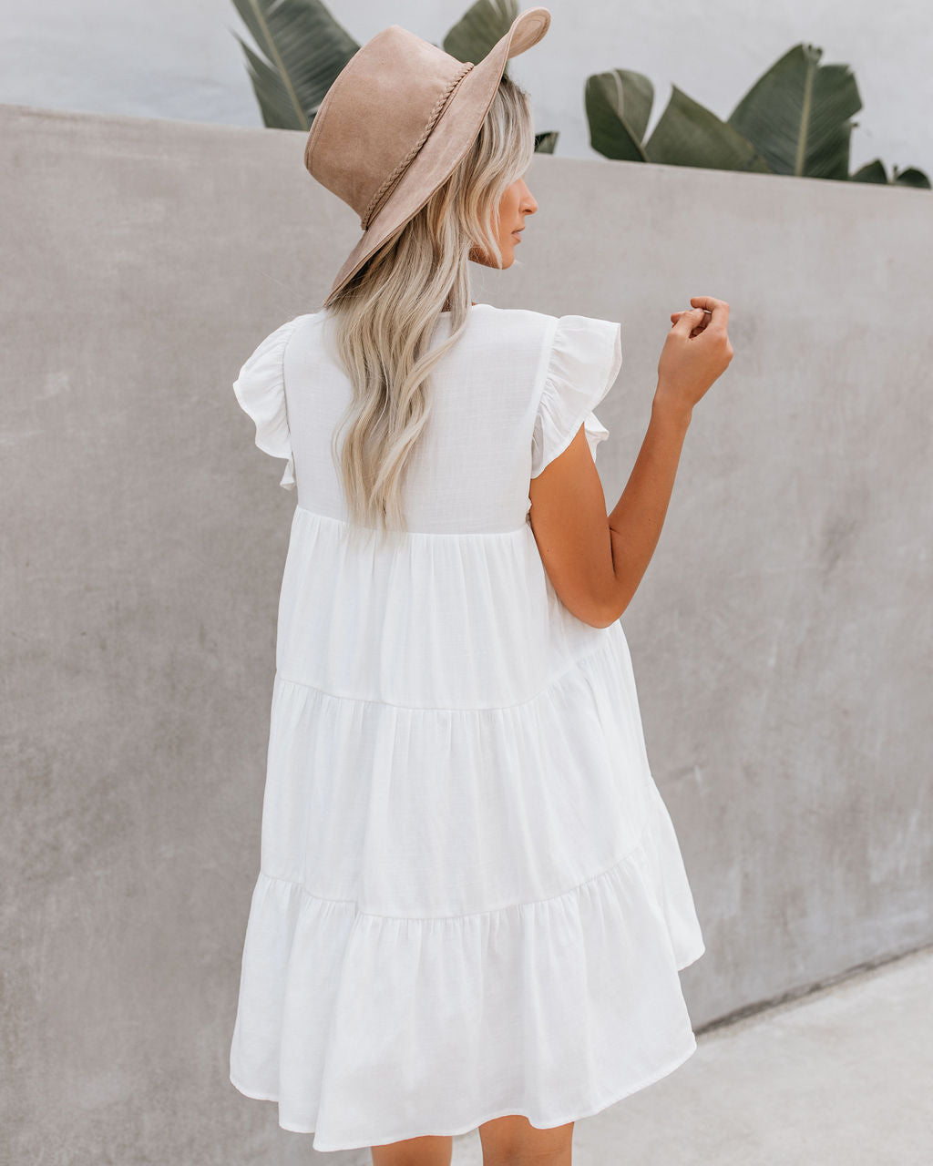 East Coast Pocketed Tiered Babydoll Dress White