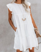 East Coast Pocketed Tiered Babydoll Dress White