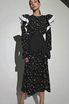 Detachable Waistband Long Sleeve Floral Skirt Set