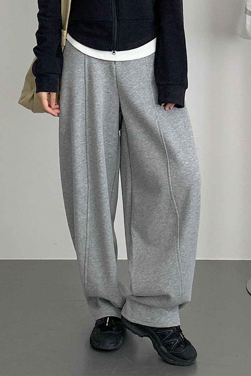Relaxed Fit Curved Hem Thermal Knit Pants