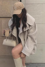 Vintage Solid Collared Long Sleeve Wool Coat