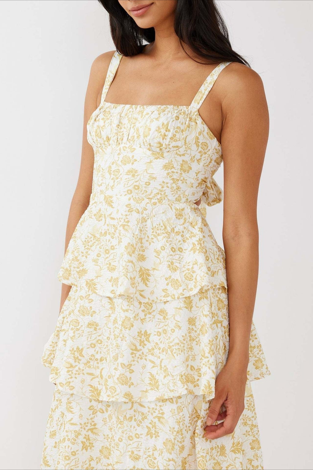 Bow Detail Printed Slim Party Floral Dress