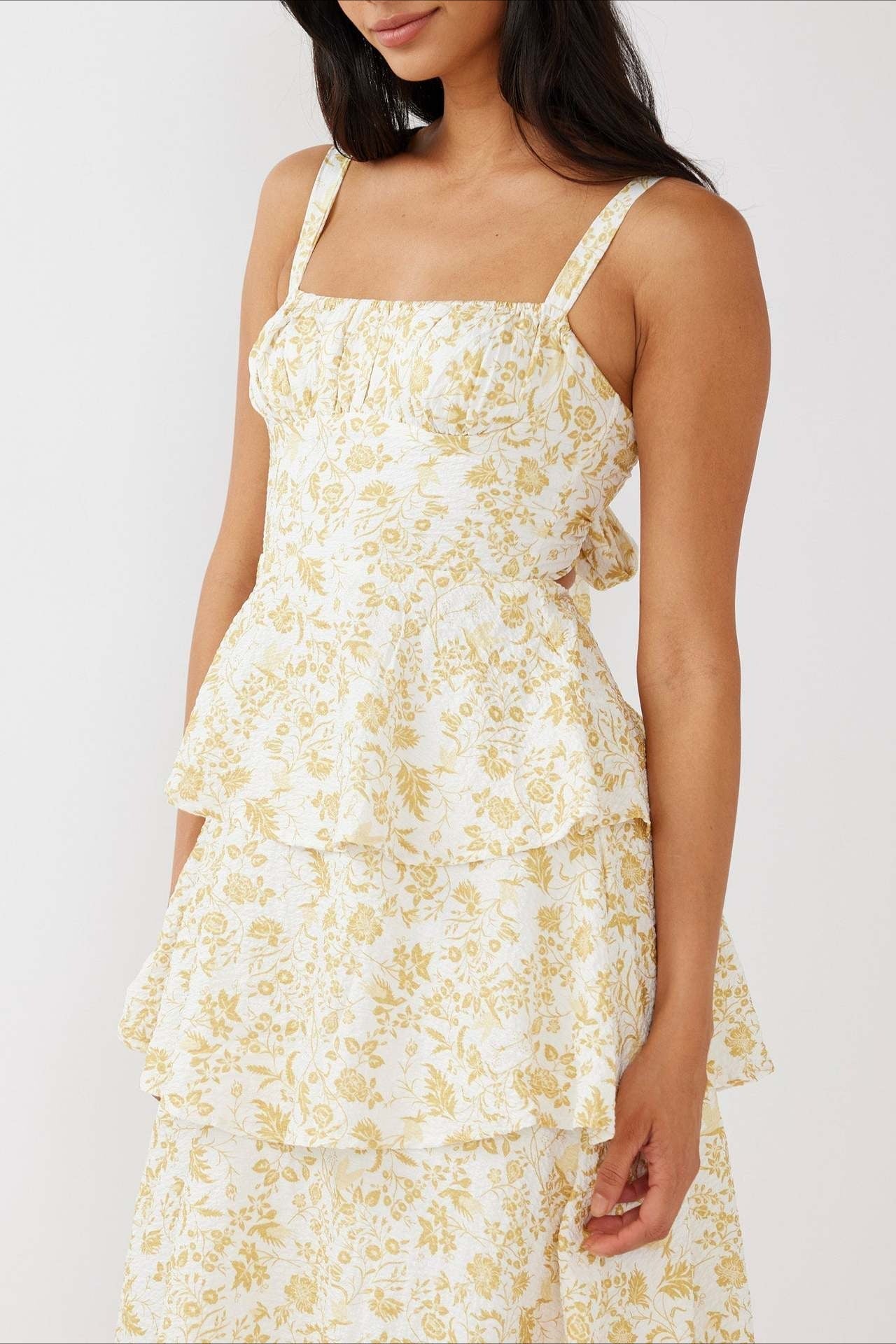 Bow Detail Printed Slim Party Floral Dress