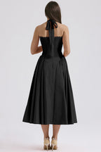 Floral Halter Lace Trim Long Sleeveless Prom Dress
