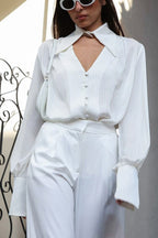 Loose Fit Long Sleeve Casual Detachable Collar Blouse