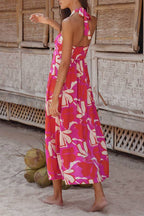 Halterneck Print Berry Lotus Midi dress