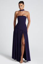 Strapless Slit Back Tie Detail Prom Dress